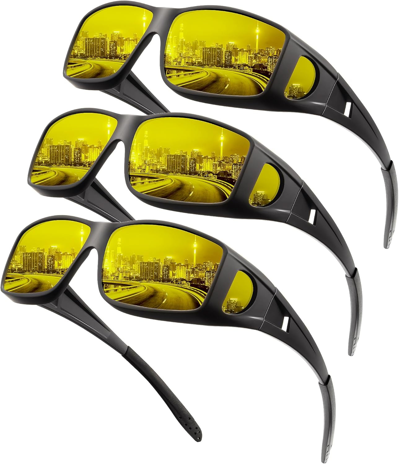 KALIYADI Night-Vision-Glasses Fit-Over-Glasses Wrap-Around Glasses: anti Glare Night Driving Glasses for Men Women HD Lens