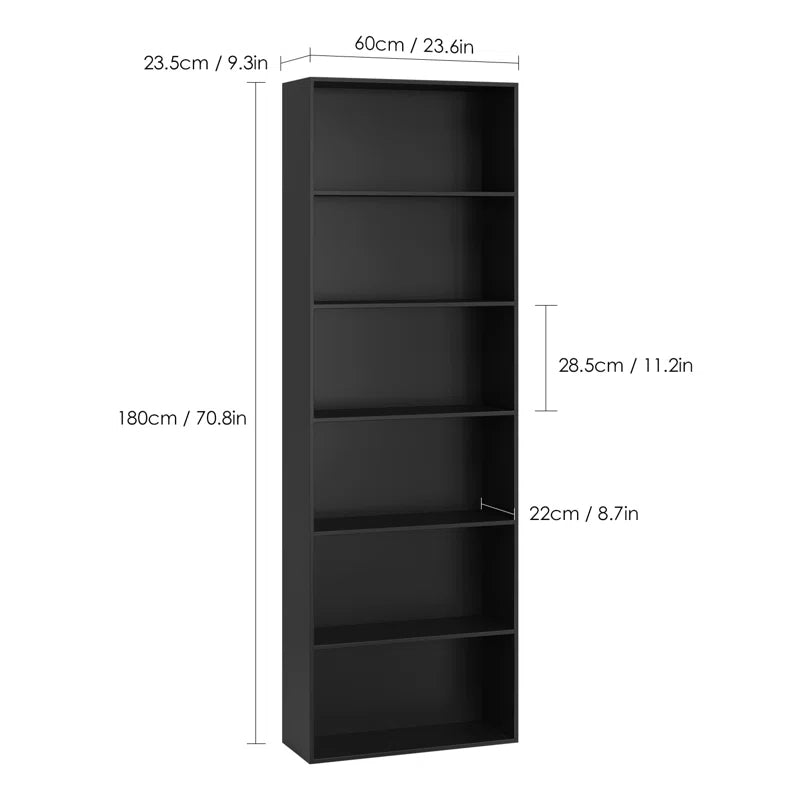 Langner 70.8" H X 23.6" W Standard Bookcase, 6-Tier Open Bookcase and Bookshelf, Freestanding Display Storage Shelves Tall Bookcase for Bedroom, Living Room and Office