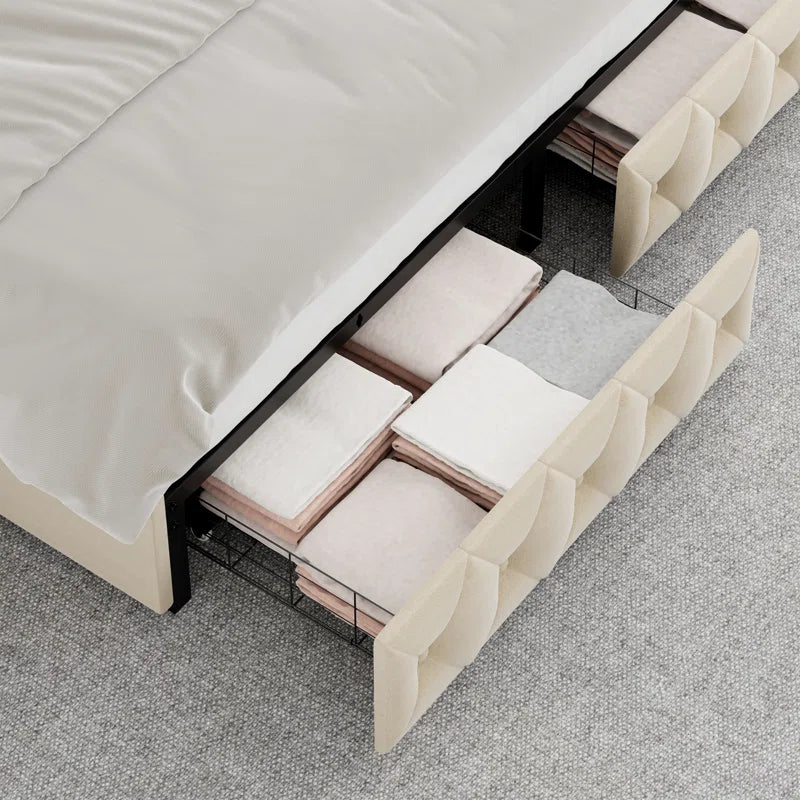 Ancuta Luxury Velvet LED Queen Platform Bed with Storage Drawers – Smart RGB Lighting & Music Sync, Adjustable Tufted Headboard, Noise-Free Design, No Box Spring Needed