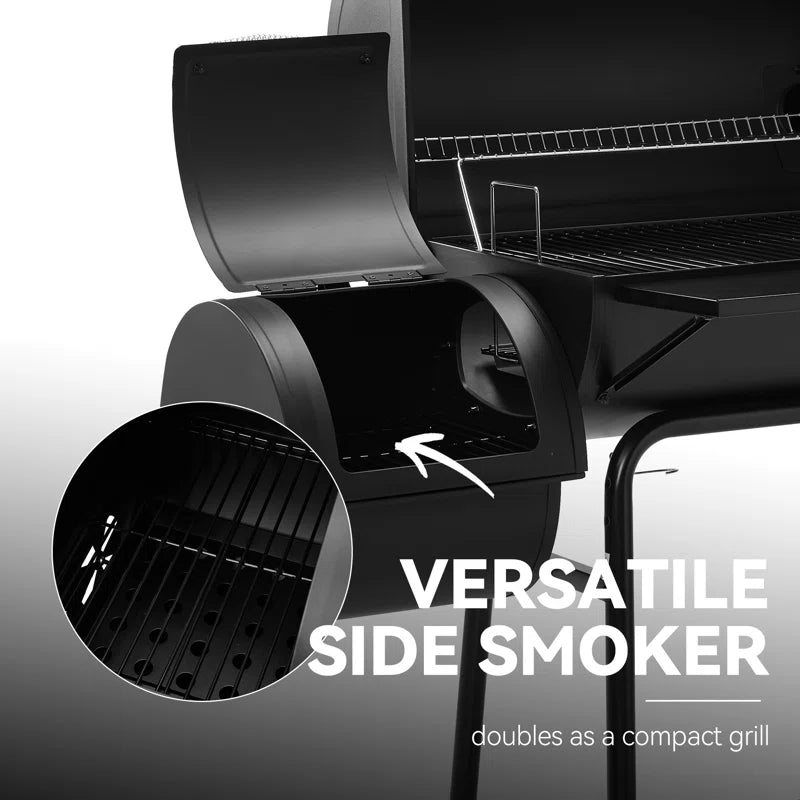 Royal Gourmet 30" Barrel Charcoal Grill with Smoker, Side Table and Cover