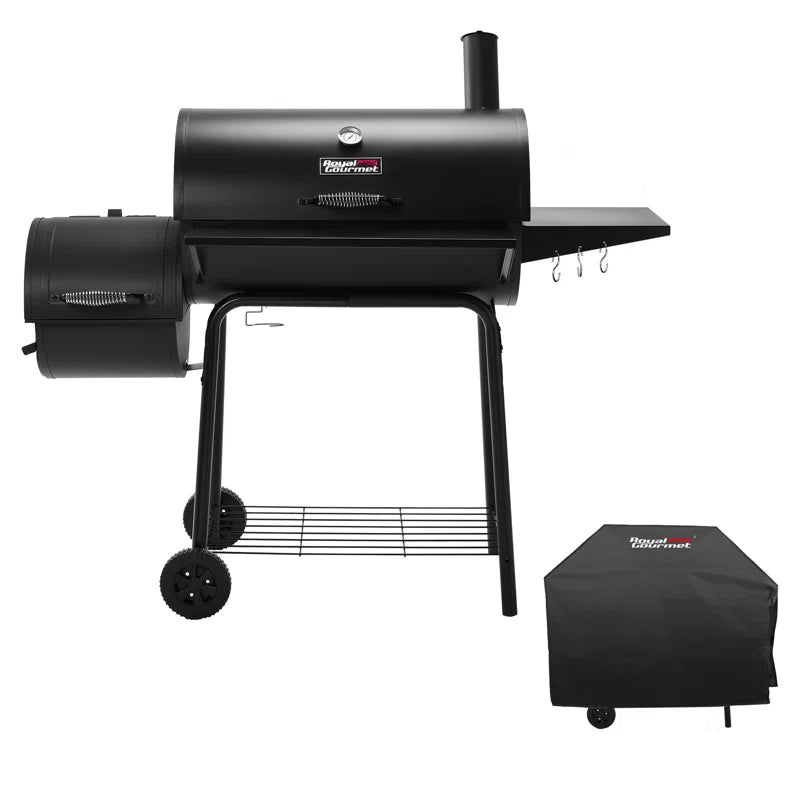 Royal Gourmet 30" Barrel Charcoal Grill with Smoker, Side Table and Cover