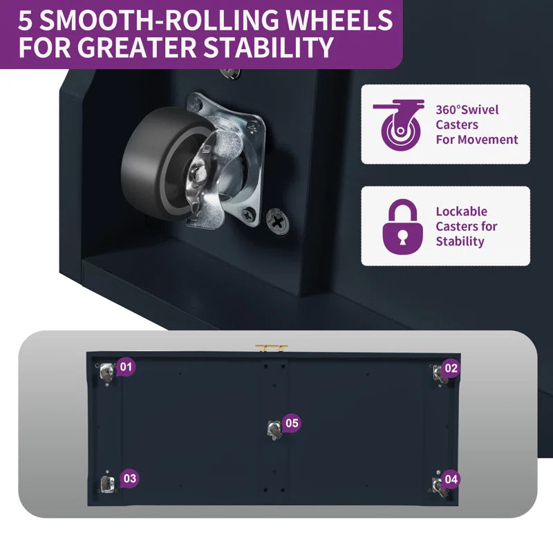 Cushing Rolling Kitchen Island with Wood Top & Trash Can Storage Cabinet