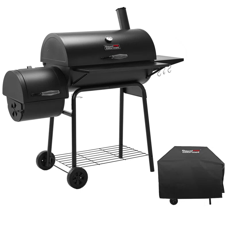 Royal Gourmet 30" Barrel Charcoal Grill with Smoker, Side Table and Cover