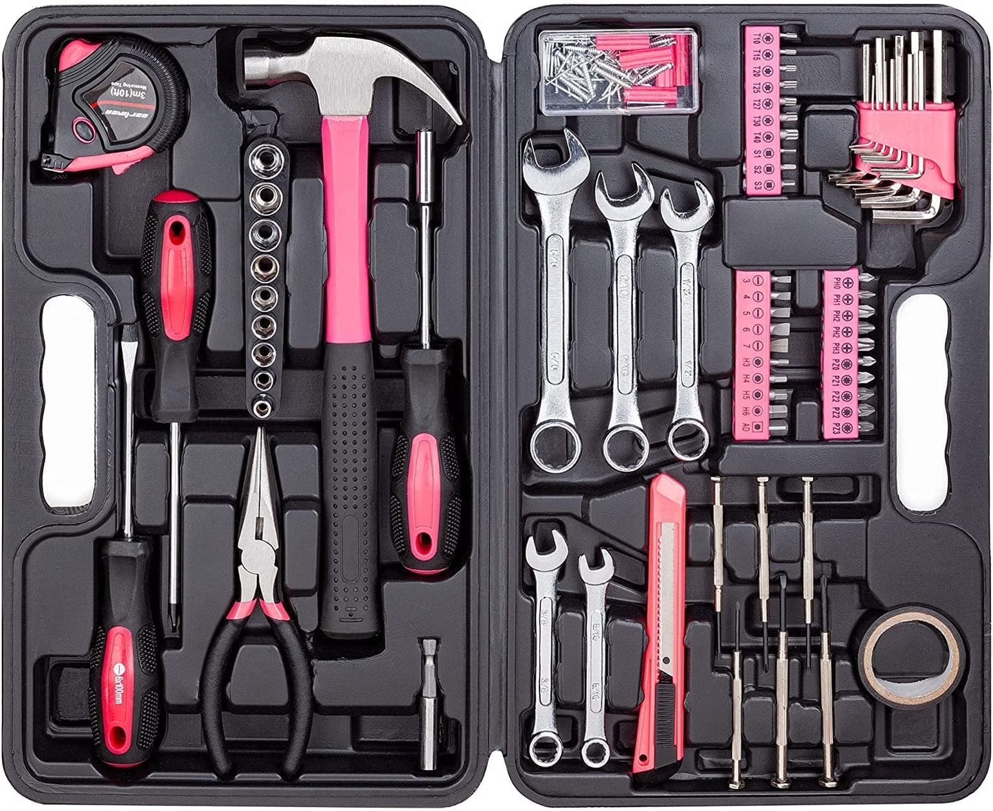 148Piece Tool Set General Household Hand Tool Kit with Plastic Toolbox Storage Case Pink