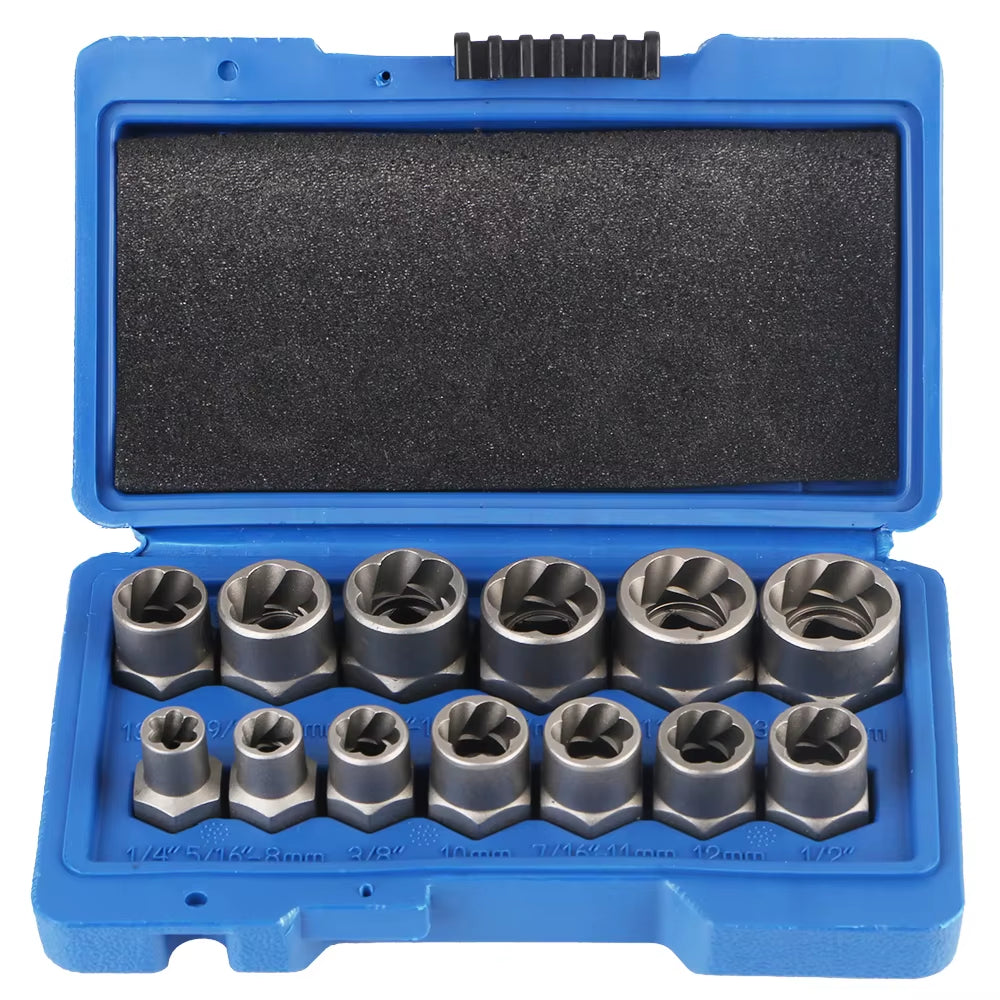 Car Tool Kit Hand Tools 6.35Mm-19Mm Damaged Screw Extractor 14Pcs Bolt Nut Remover Socket Set Cr-Mo Steel