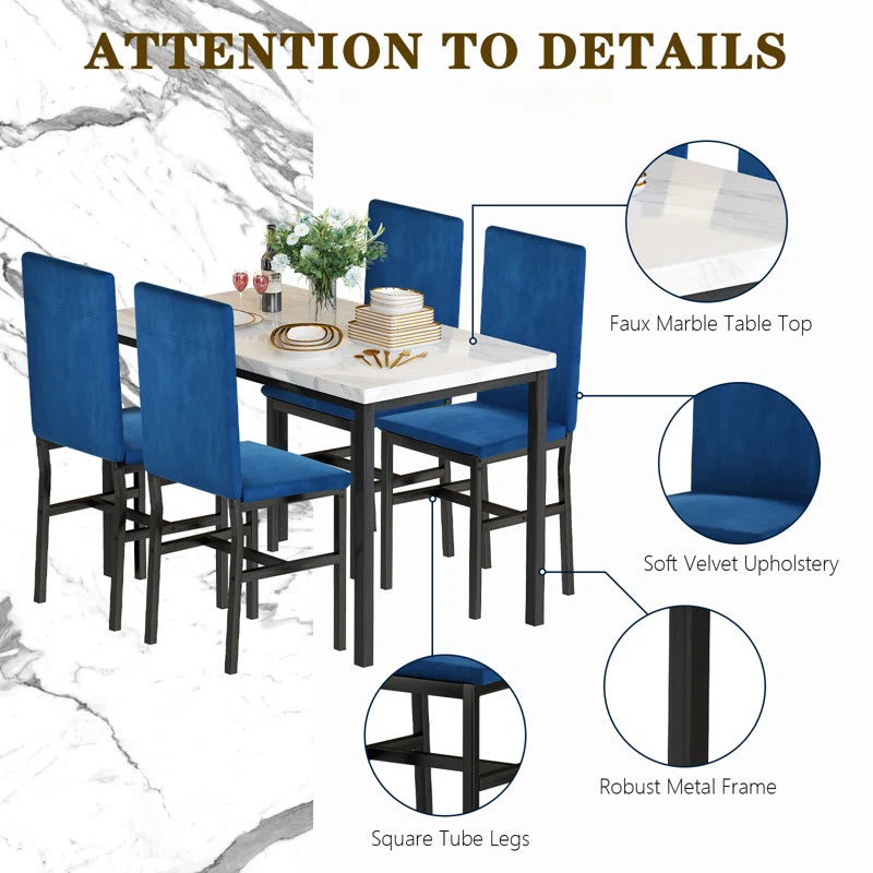 Janece 5 - Piece Dining Set with Velvet Upholstered Dining Chairs