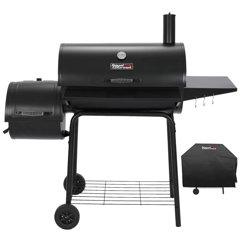 Royal Gourmet 30" Barrel Charcoal Grill with Smoker, Side Table and Cover