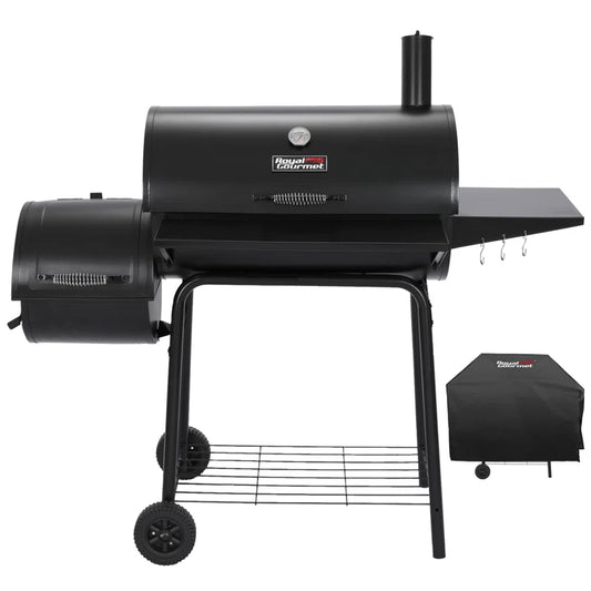 Royal Gourmet 30" Barrel Charcoal Grill with Smoker, Side Table and Cover