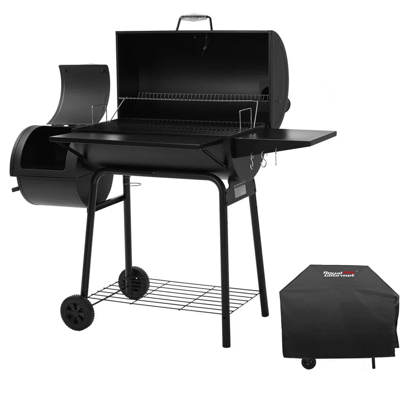 Royal Gourmet 30" Barrel Charcoal Grill with Smoker, Side Table and Cover