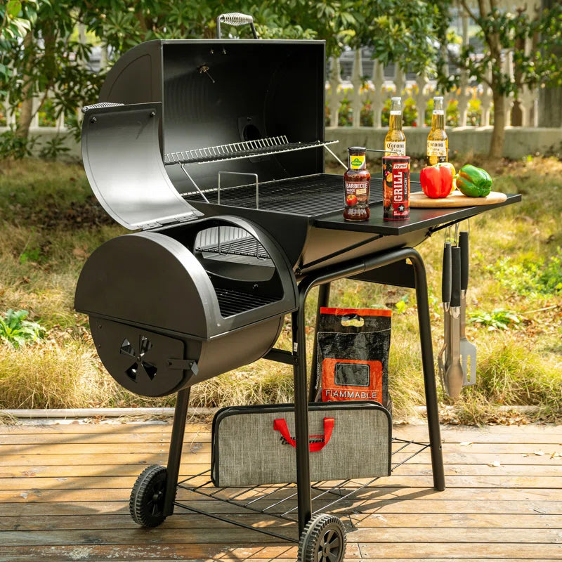 Royal Gourmet 30" Barrel Charcoal Grill with Smoker, Side Table and Cover