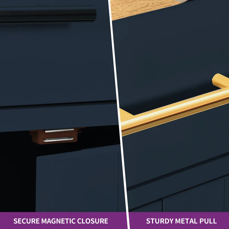 Cushing Rolling Kitchen Island with Wood Top & Trash Can Storage Cabinet