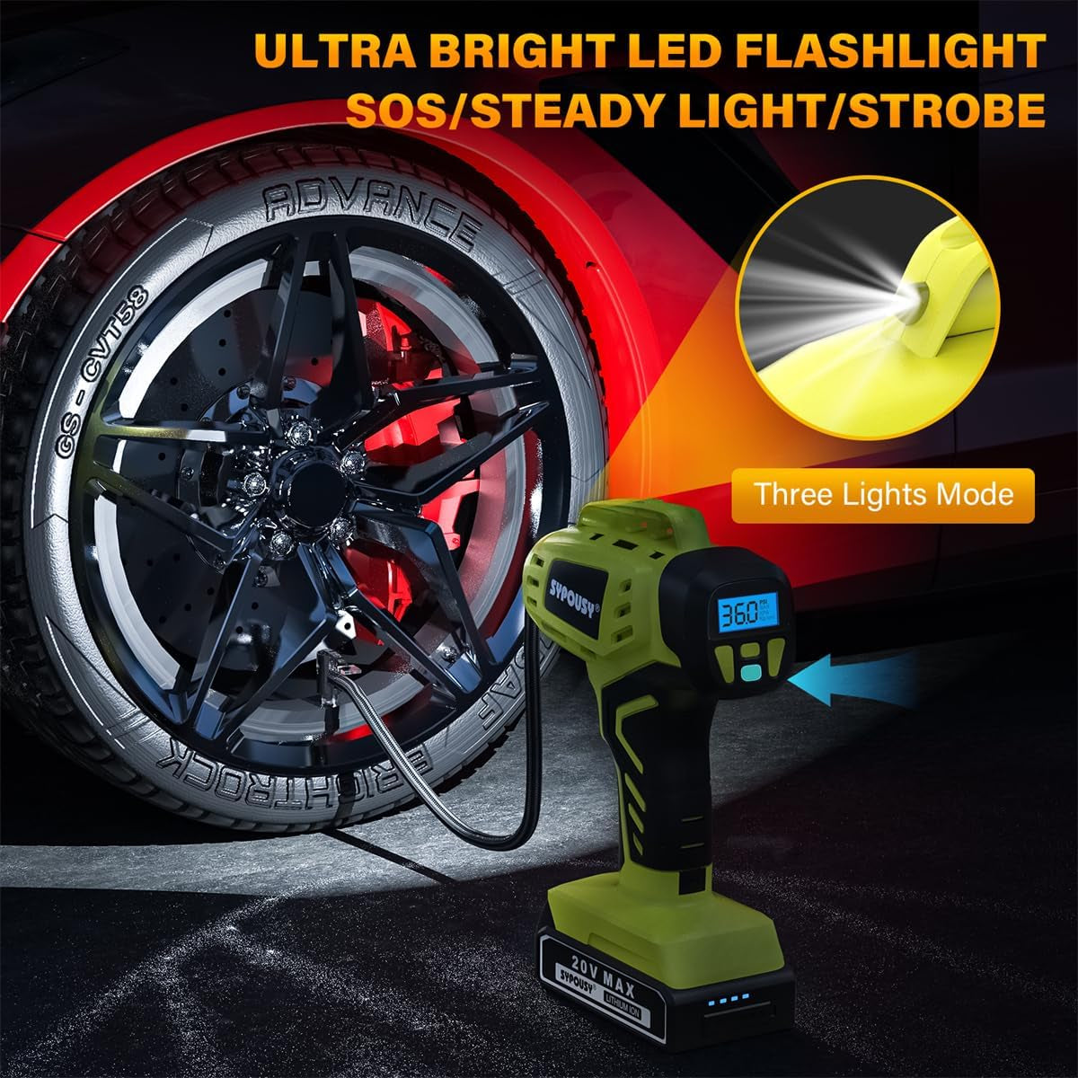 Tire Inflator Portable Air Compressor,Digital Cordless Tire Inflator,2X Faster Car Tire Pump with 20V Rechargeable Battery,Dual Power Supply Modes,Air Pump for Car Tires,E-Bike Etc.