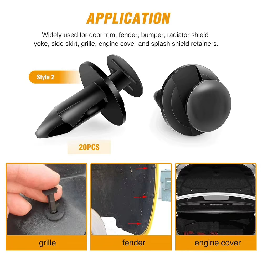 190Pcs Fastener Remover Kit 6 Size Bumper Retainer Clips Plastic Car Plastic Rivets Fasteners Door Trim Panel Fender Clips