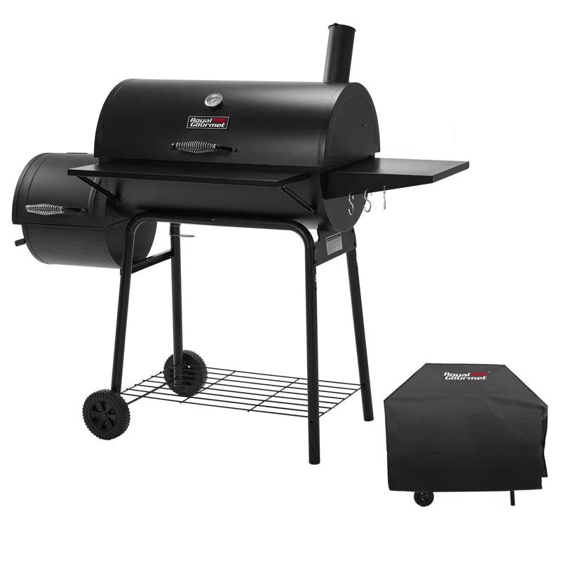 Royal Gourmet 30" Barrel Charcoal Grill with Smoker, Side Table and Cover