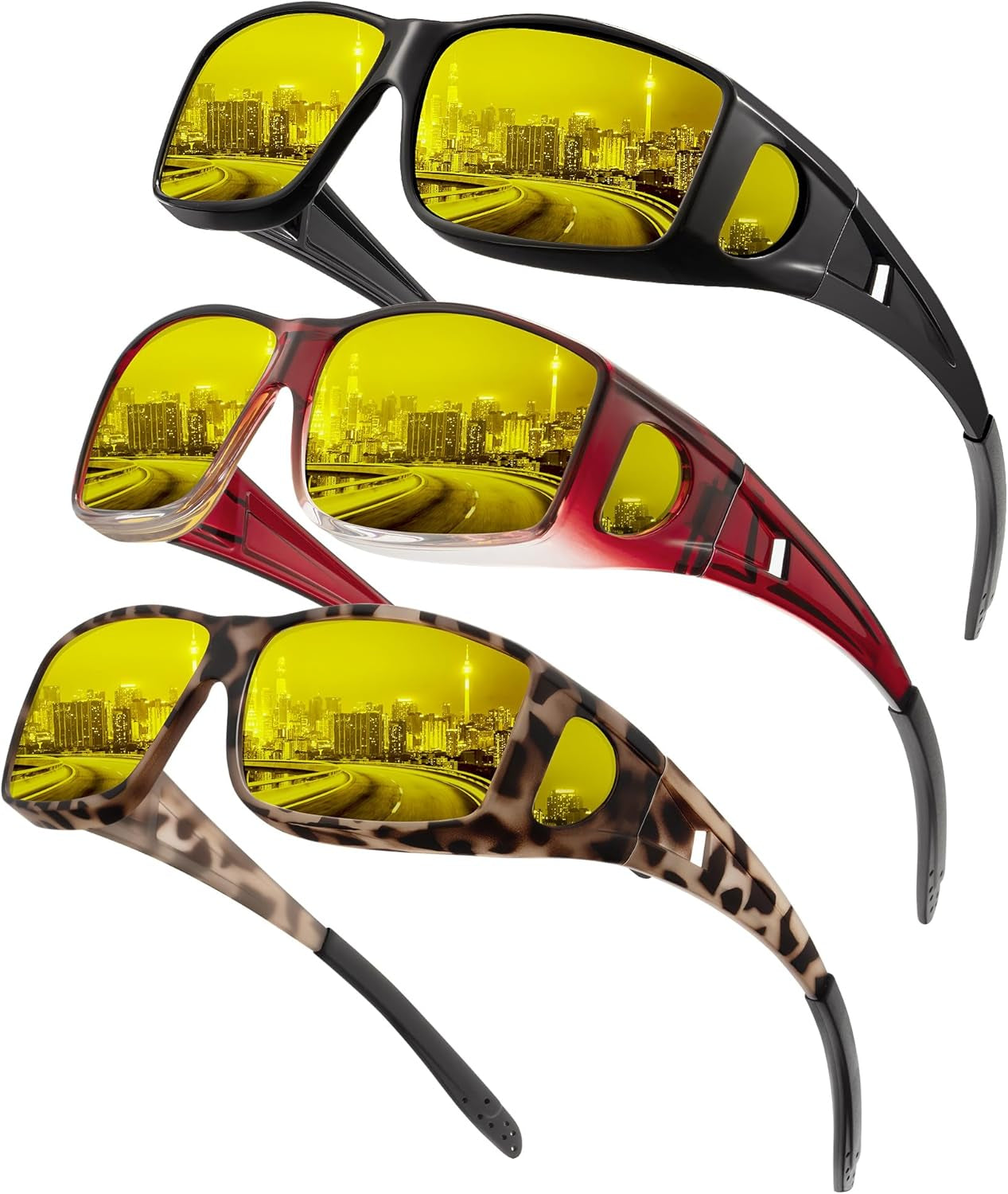 KALIYADI Night-Vision-Glasses Fit-Over-Glasses Wrap-Around Glasses: anti Glare Night Driving Glasses for Men Women HD Lens