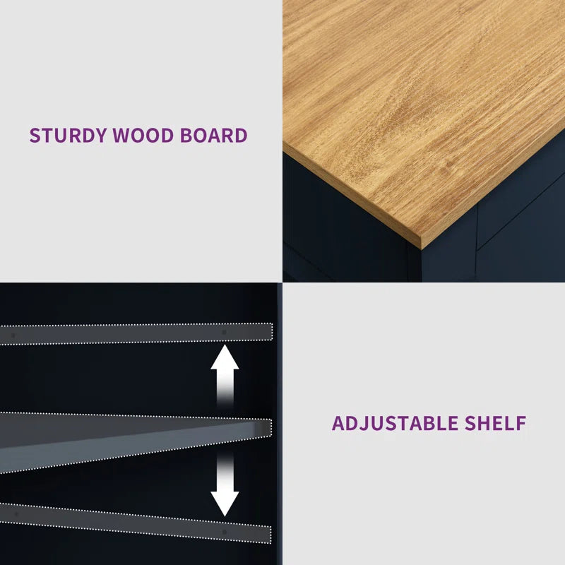 Cushing Rolling Kitchen Island with Wood Top & Trash Can Storage Cabinet