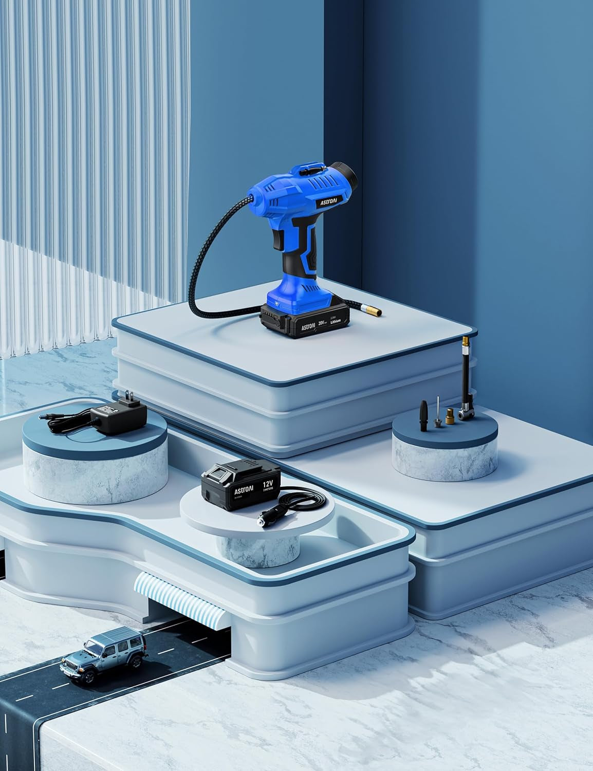 Astroai C2 Cordless Tire Inflator Air Compressor 20V Rechargeable Battery Powered 160PSI Portable Handheld Air Pump with 12V Car Power Adapter Digital Pressure Gauge for Cars Motorcycles Blue