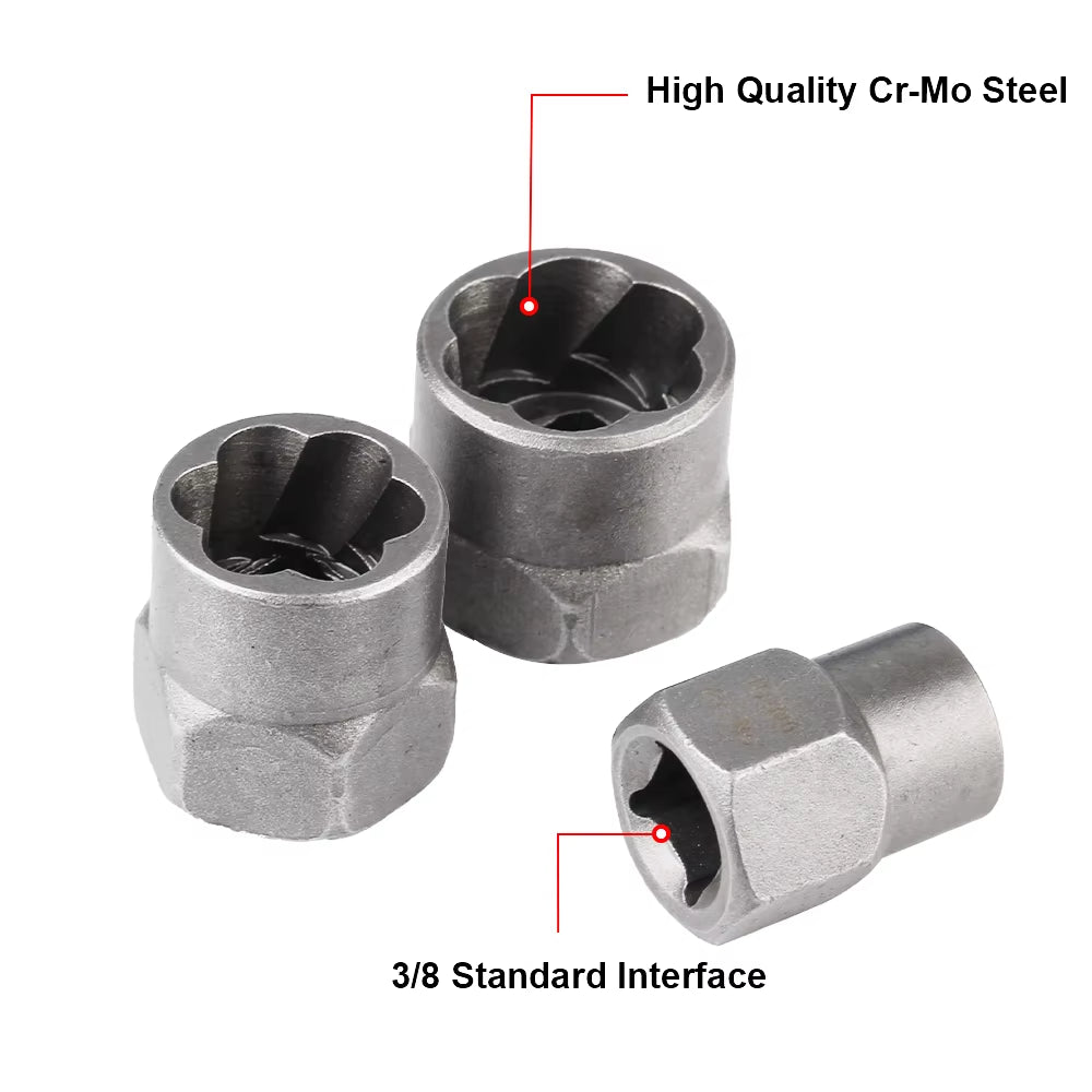 Car Tool Kit Hand Tools 6.35Mm-19Mm Damaged Screw Extractor 14Pcs Bolt Nut Remover Socket Set Cr-Mo Steel