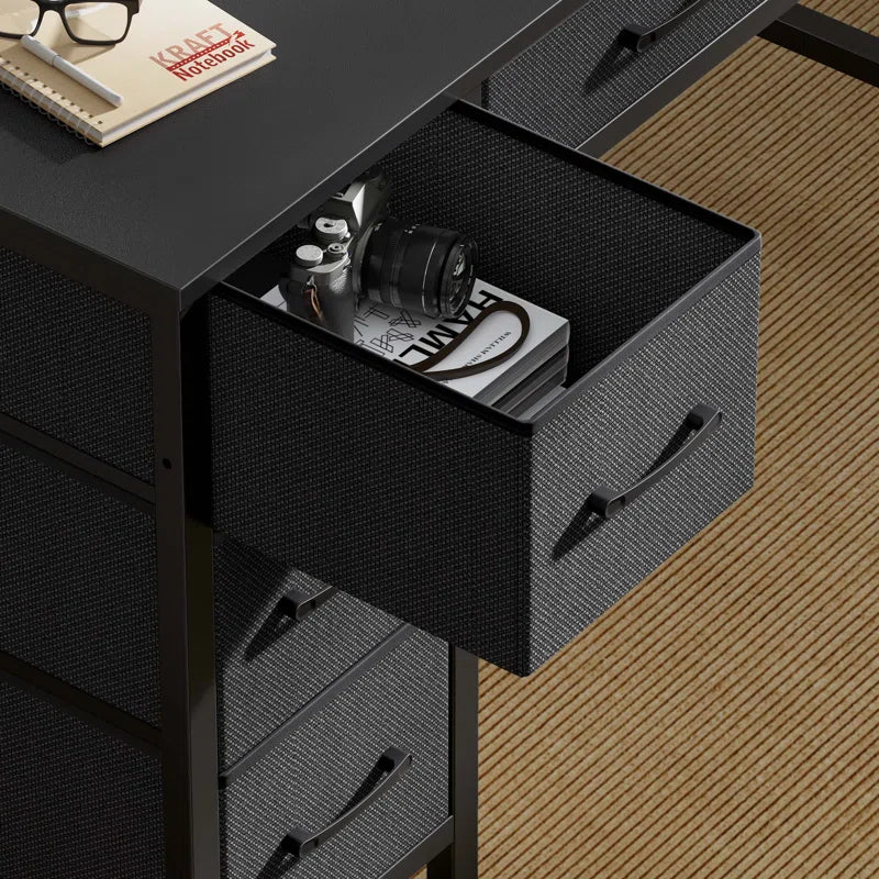 Computer Desk with Monitor Stand & Charging Station, Gaming Desk with LED Lights & Drawers