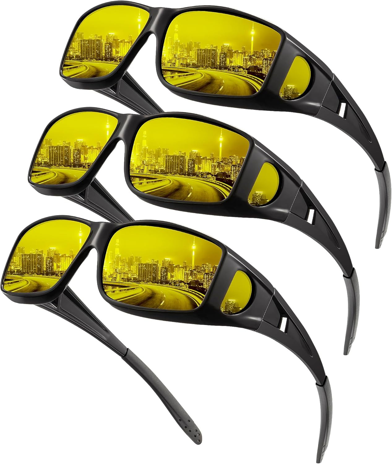 KALIYADI Night-Vision-Glasses Fit-Over-Glasses Wrap-Around Glasses: anti Glare Night Driving Glasses for Men Women HD Lens