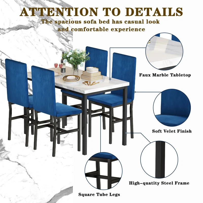 Janece 5 - Piece Dining Set with Velvet Upholstered Dining Chairs